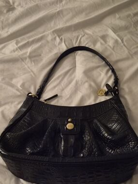 Brahmin Black Melbourne Croc Embossed satchel Bag